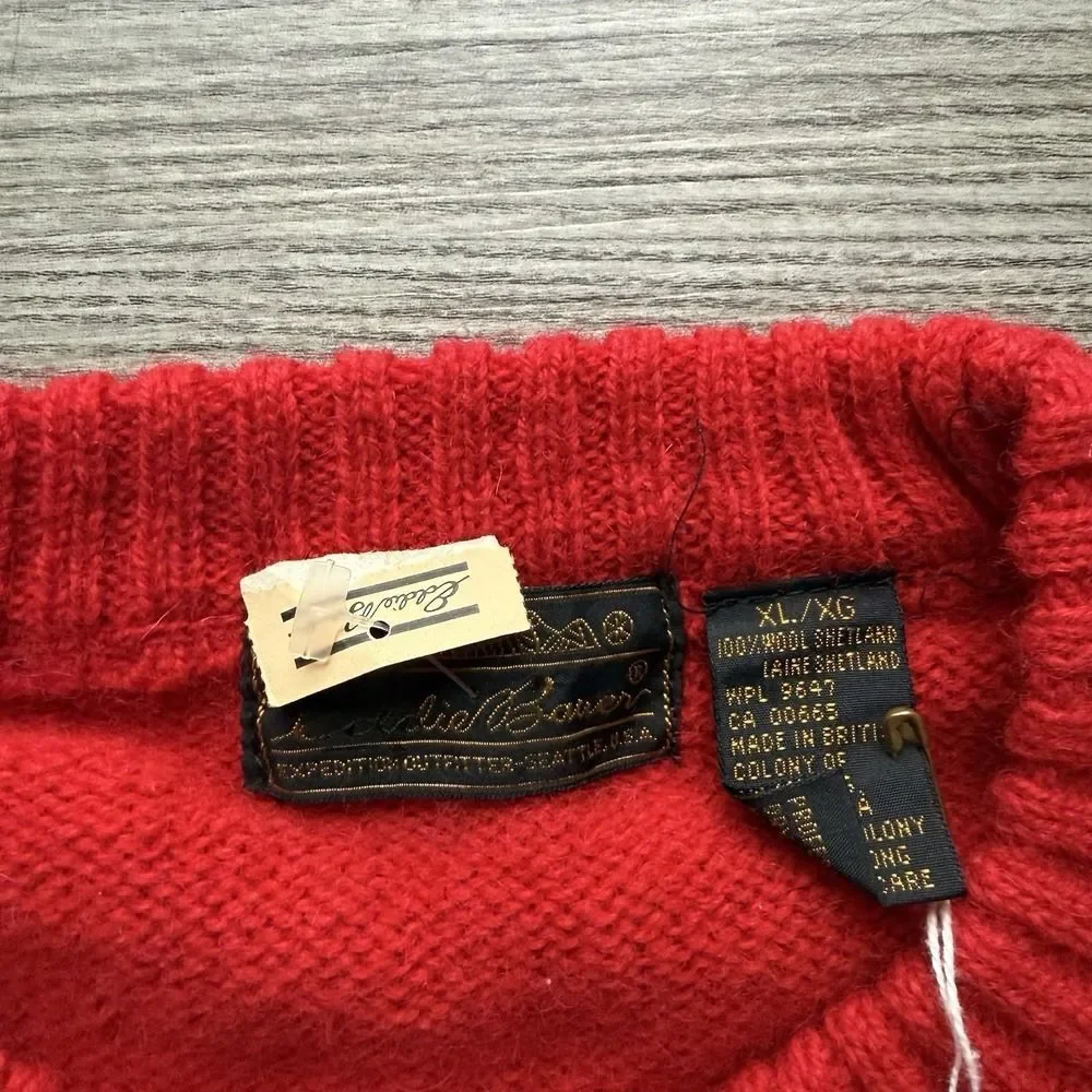VTG 80s Eddie Bauer 100% Shetland Wool Red Crew Neck Sweater Mens XL NWT